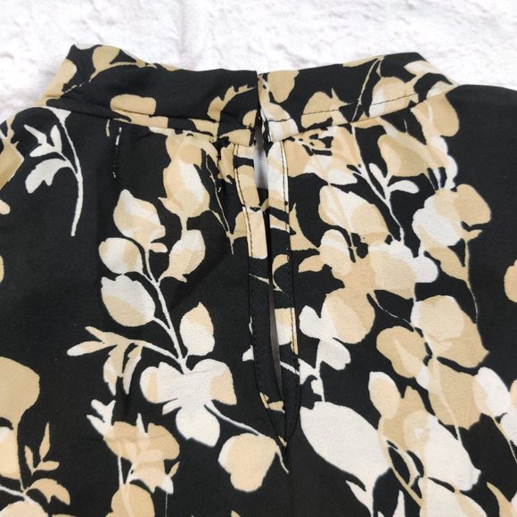 Tres Jolie womens mock neck blouse keyhole back preppy black neutral floral sz L - Picture 7 of 8